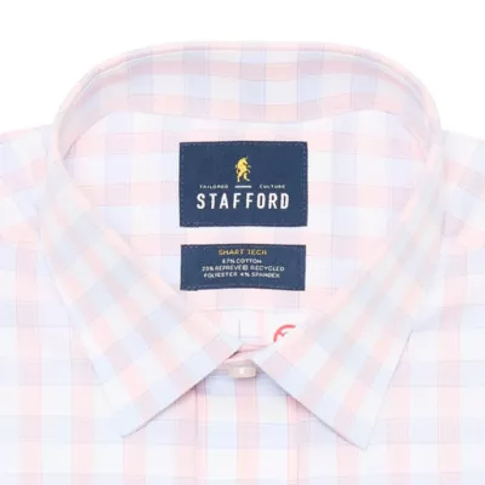 Stafford Magna Ready® Mens Easy-on + Easy-off Sensory Friendly Adaptive Moisture Wicking Regular Fit Short Sleeve Checked Button-Down Shirt