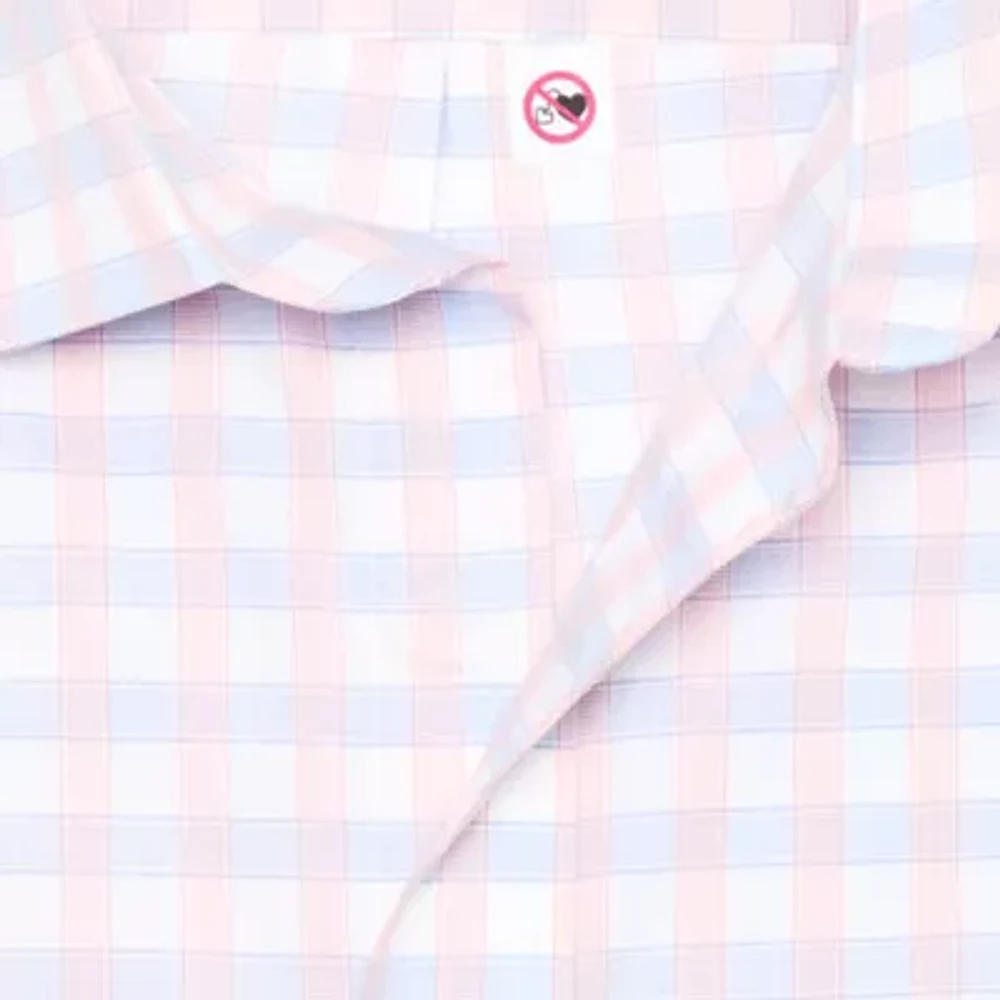 Stafford Magna Ready® Mens Easy-on + Easy-off Sensory Friendly Adaptive Moisture Wicking Regular Fit Short Sleeve Checked Button-Down Shirt