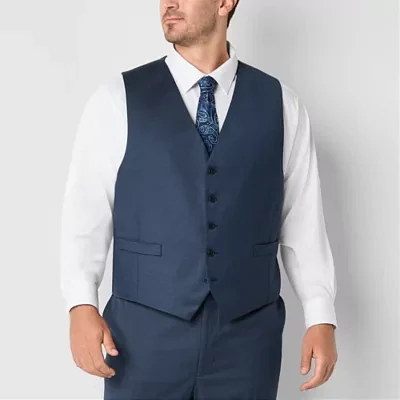 Shaquille O'Neal XLG Big and Tall Blue Solid Mens Stretch Fabric Classic Fit Suit Vest