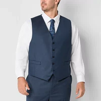 Shaquille O'Neal XLG Big and Tall Blue Solid Mens Stretch Fabric Classic Fit Suit Vest