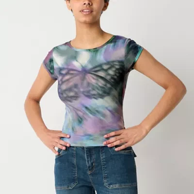 Arizona Womens Juniors Boat Neck Short Sleeve T-Shirt