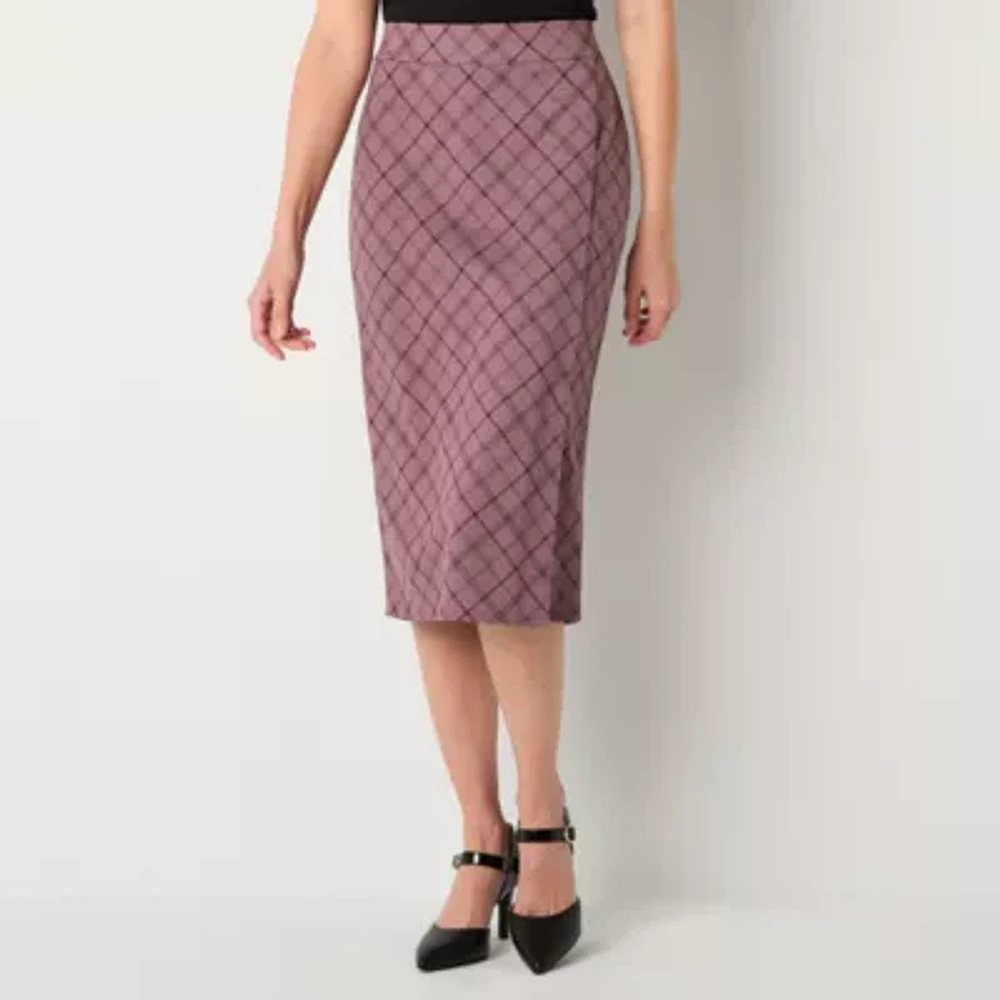 Liz Claiborne Ponte Womens Mid Rise Stretch Fabric Midi Pencil Skirt