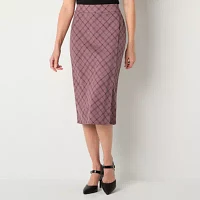 Liz Claiborne Ponte Womens Mid Rise Stretch Fabric Midi Pencil Skirt