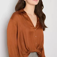 Worthington Womens Long Sleeve Satin Blouse