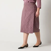 Liz Claiborne Ponte Womens Mid Rise Stretch Fabric Midi Pencil Skirt-Plus