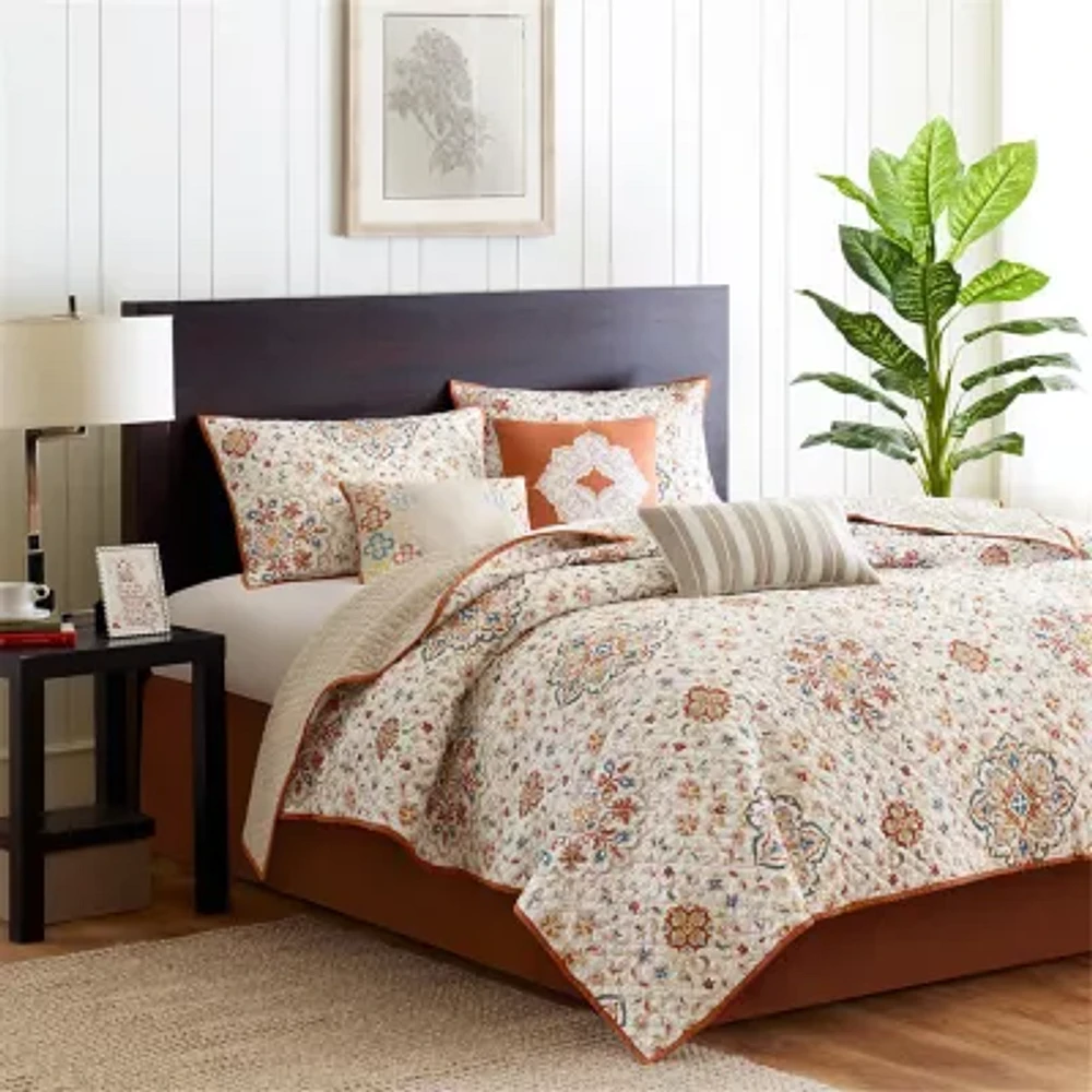 Madison Park Maya 6-Pc Printed Quilt Set With Throw Pillows