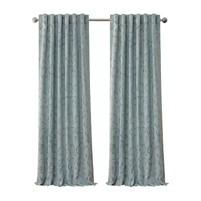 Elrene Home Fashions Mia Swirl Print Jacquard Rod Pocket Back Tab Energy Saving Blackout Single Curtain Panels