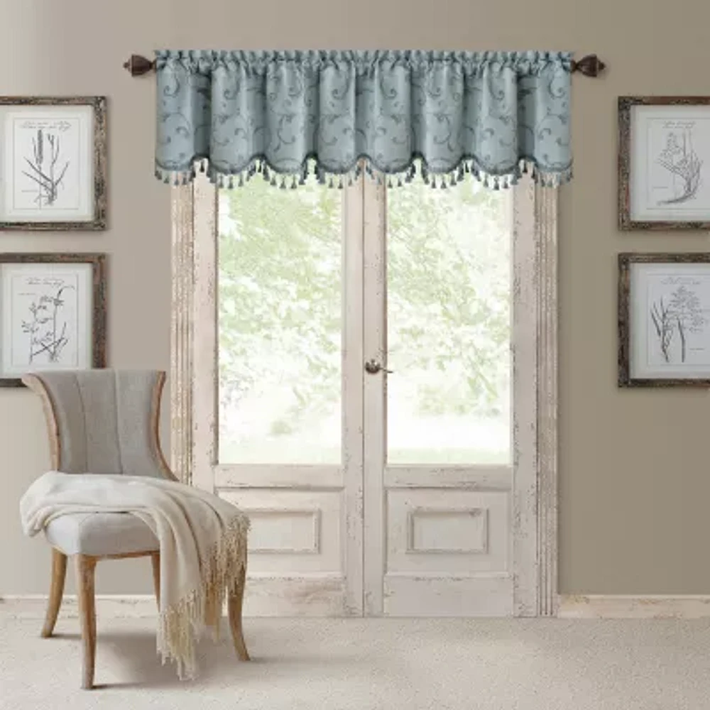 Elrene Home Fashions Mia Swirl Print Jacquard Rod Pocket Scallop Valances