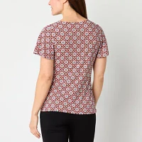 Liz Claiborne Womens Round Neck Short Sleeve Blouse