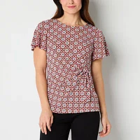 Liz Claiborne Womens Round Neck Short Sleeve Blouse