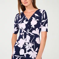 MSK Womens Short Sleeve Floral Midi Fit + Flare Dress