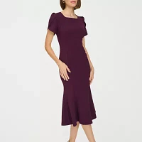 Marc New York Womens Short Sleeve Midi Fit + Flare Dress