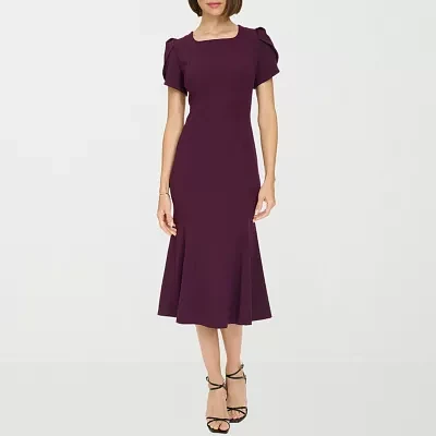 Marc New York Womens Short Sleeve Midi Fit + Flare Dress
