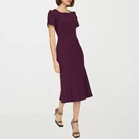 Marc New York Womens Short Sleeve Midi Fit + Flare Dress