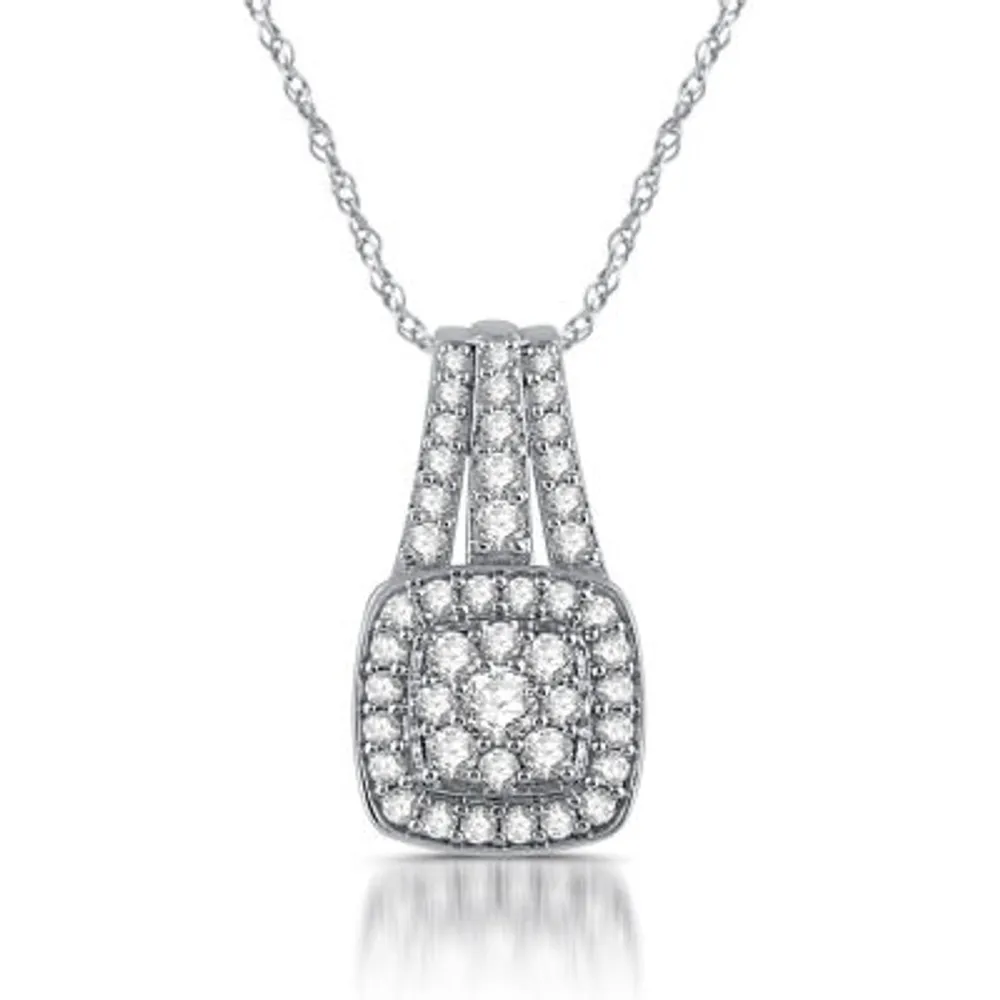 Diamond Blossom Womens 1 CT. T.W. Natural White Diamond 10K Gold Cushion Pendant Necklaces