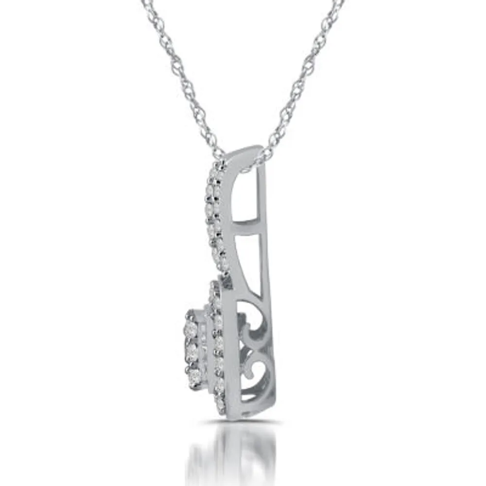 Diamond Blossom Womens 1 CT. T.W. Mined White Diamond 10K Gold Cushion Pendant Necklace