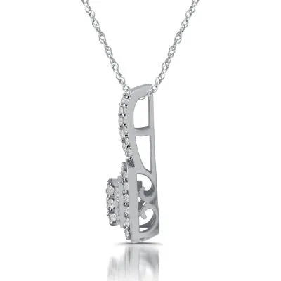 Diamond Blossom Womens 1 CT. T.W. Mined White Diamond 10K Gold Cushion Pendant Necklace
