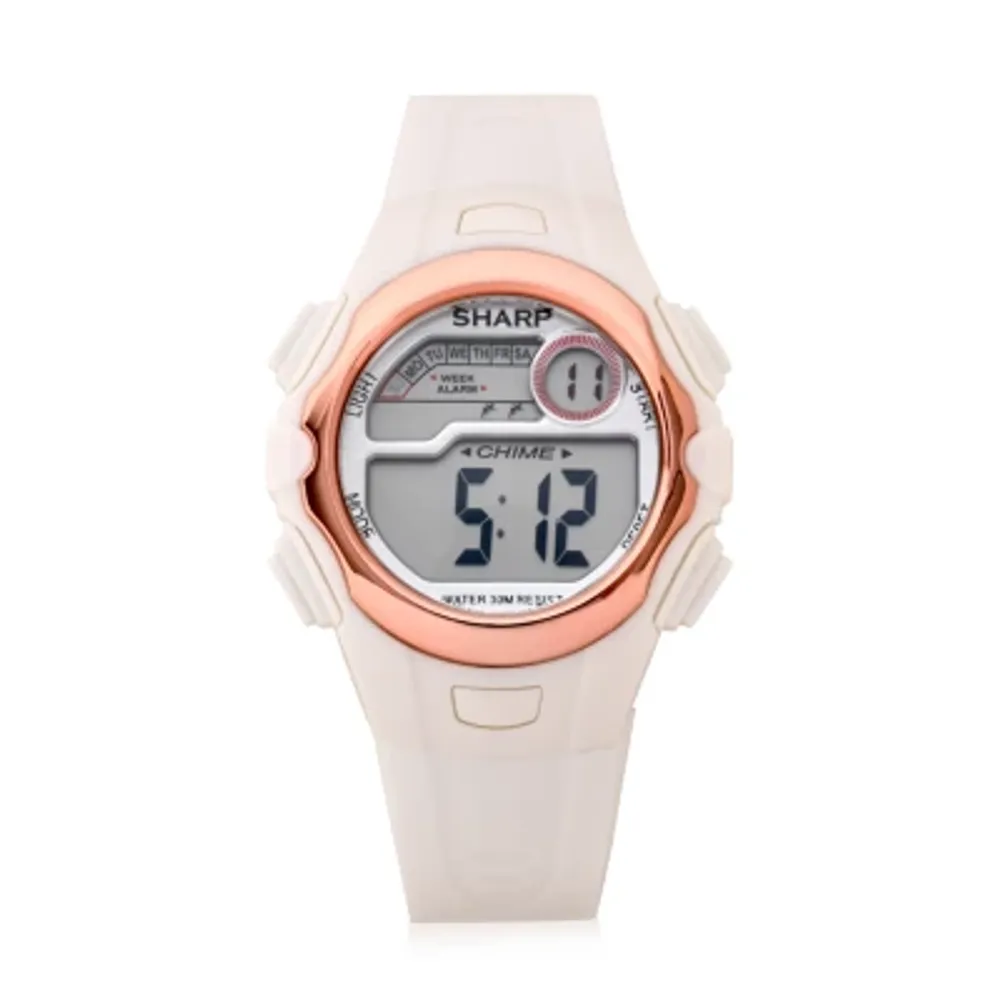 Sharp Womens Automatic Digital White Strap Watch Shr3018jc