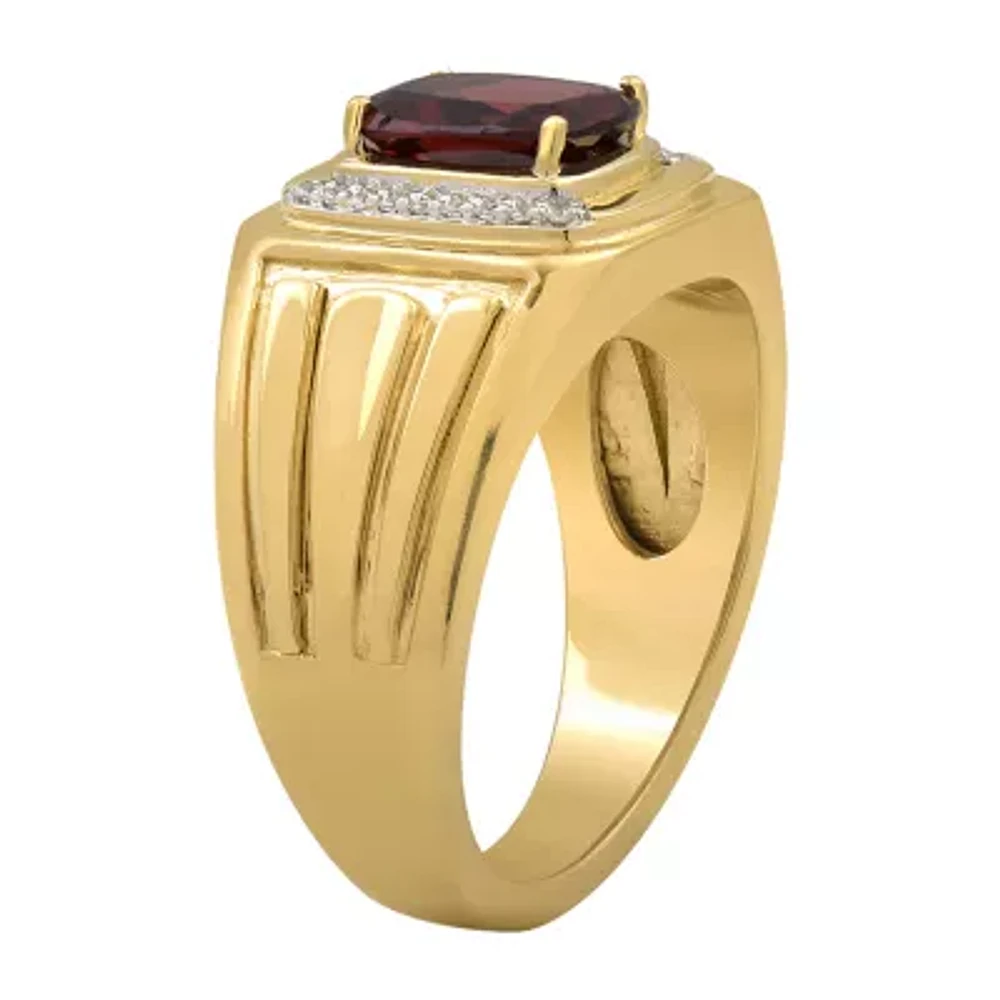 Mens 1/10 CT. T.W. Genuine Red Garnet 14K Gold Over Silver Fashion Ring