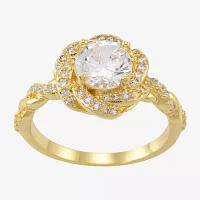 Sparkle Allure Twisted Shank Halo Cubic Zirconia 14K Gold Over Brass Knot Cocktail Ring