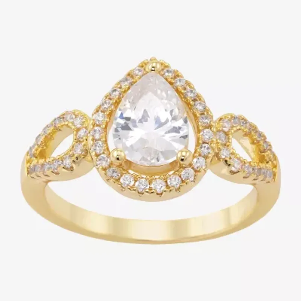 Sparkle Allure Womens Cubic Zirconia 14K Gold Over Brass Pear Halo Cocktail Ring