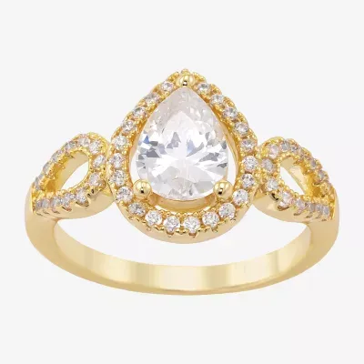 Sparkle Allure Womens Cubic Zirconia 14K Gold Over Brass Pear Halo Cocktail Ring