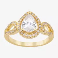 Sparkle Allure Cubic Zirconia 14K Gold Over Brass Pear Halo Cocktail Ring