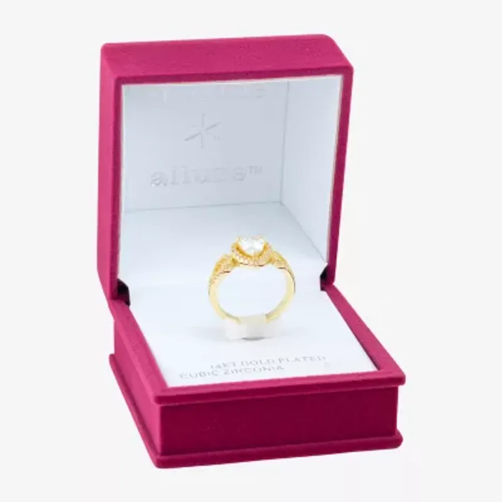 Sparkle Allure Cubic Zirconia 14K Gold Over Brass Pear Halo Cocktail Ring