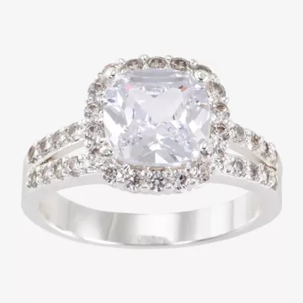 Sparkle Allure Cubic Zirconia Pure Silver Over Brass Halo Engagement Ring