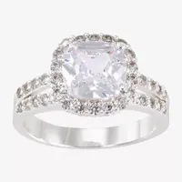 Sparkle Allure Cubic Zirconia Pure Silver Over Brass Halo Engagement Ring