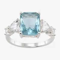 Sparkle Allure Side Stone Crystal Pure Silver Over Brass Cocktail Ring