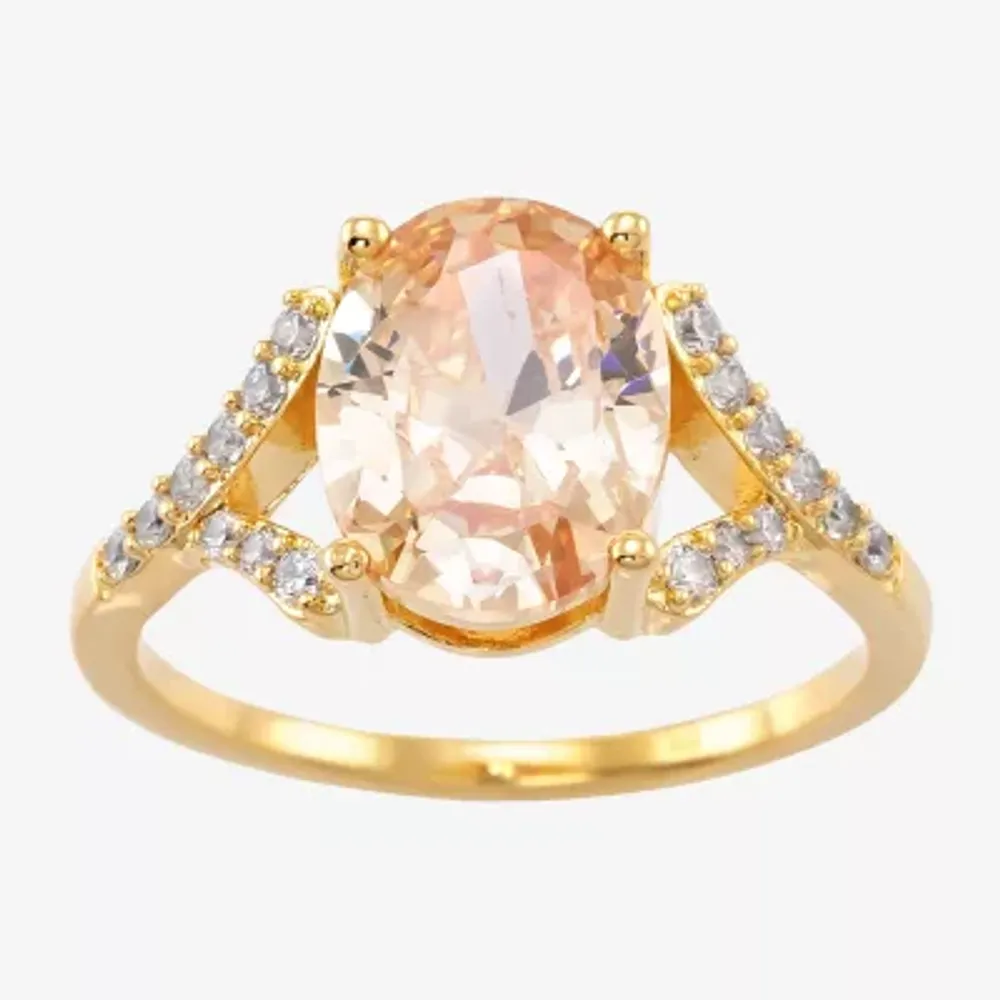 Sparkle Allure Split Shank Cubic Zirconia 14K Gold Over Brass Oval Cocktail Ring