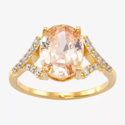 Sparkle Allure Split Shank Cubic Zirconia 14K Gold Over Brass Oval Cocktail Ring