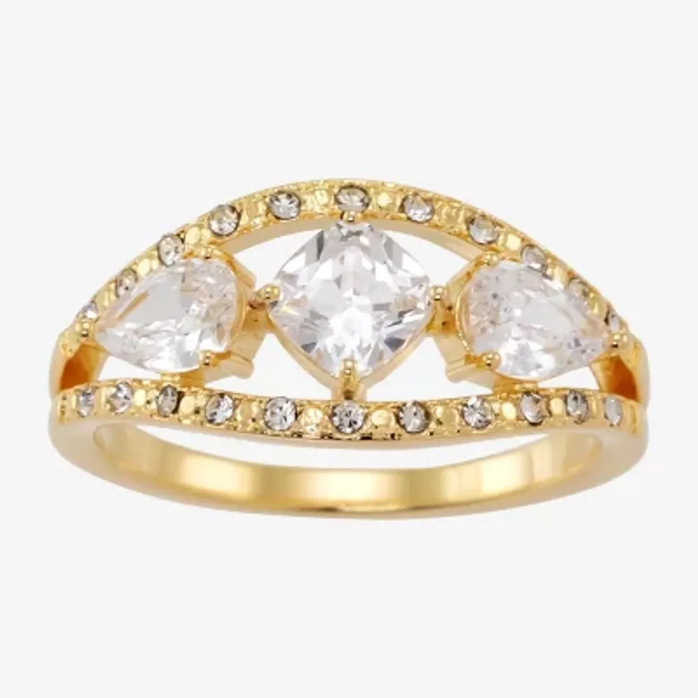 Sparkle Allure Crystal 14K Gold Over Brass 3-Stone Band