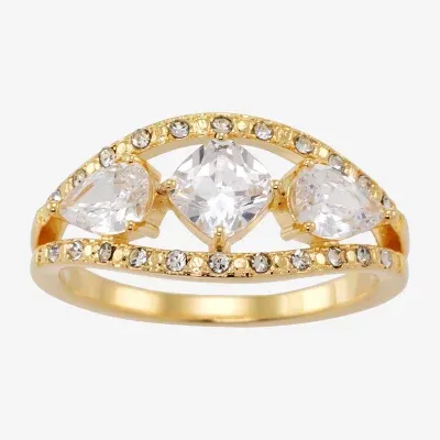 Sparkle Allure Crystal 14K Gold Over Brass 3-Stone Band