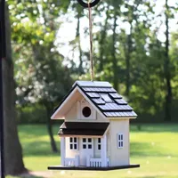 Net Health Shops Beige Wood With Solar Led Light Bird Houses