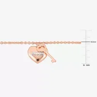 Rose Tone 18K Rose Gold Over Silver Heart Keys Charm Bracelet