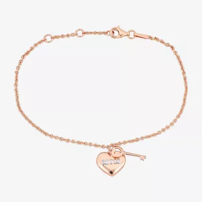 Rose Tone 18K Rose Gold Over Silver Heart Keys Charm Bracelet