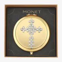 Monet Jewelry Gold Tone Cross Compact Mirror