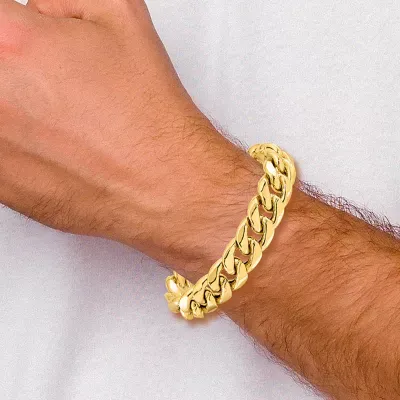 14K Gold 9 Inch Semisolid Cuban Chain Bracelet