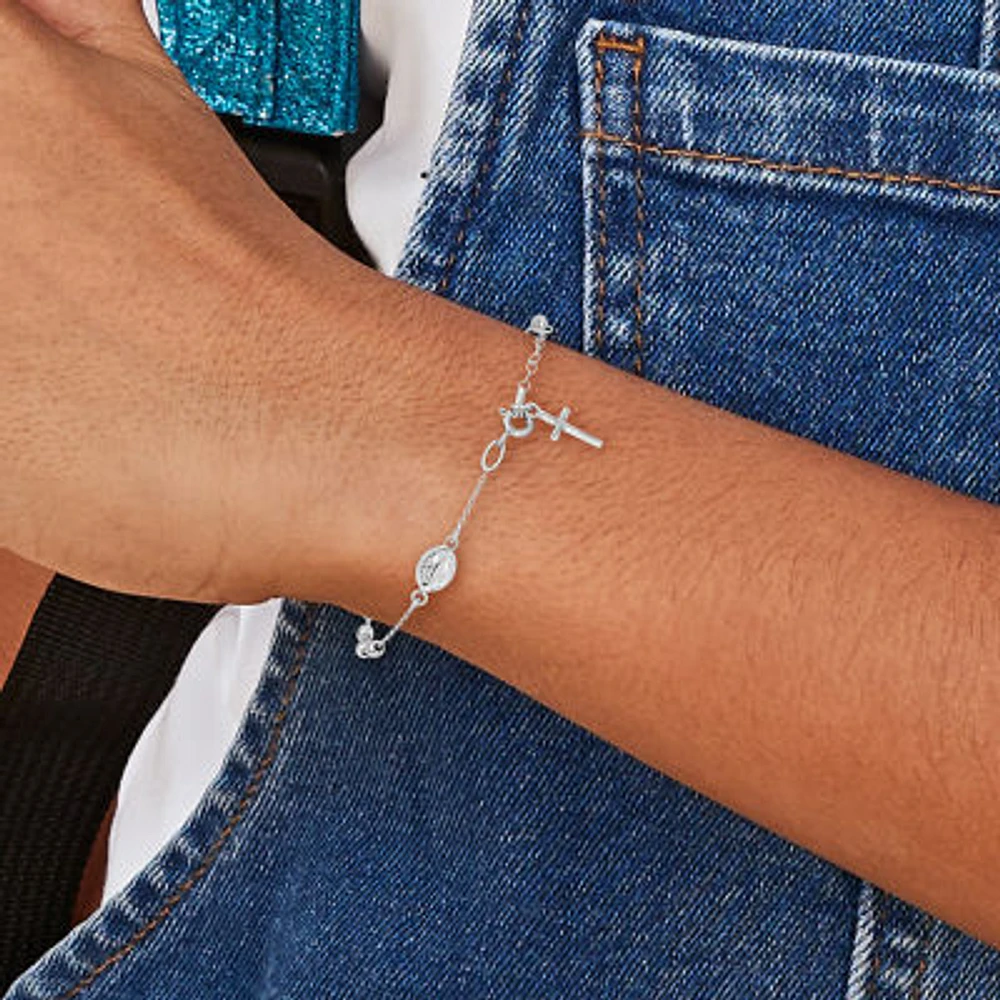 14K White Gold Cross Charm Bracelet