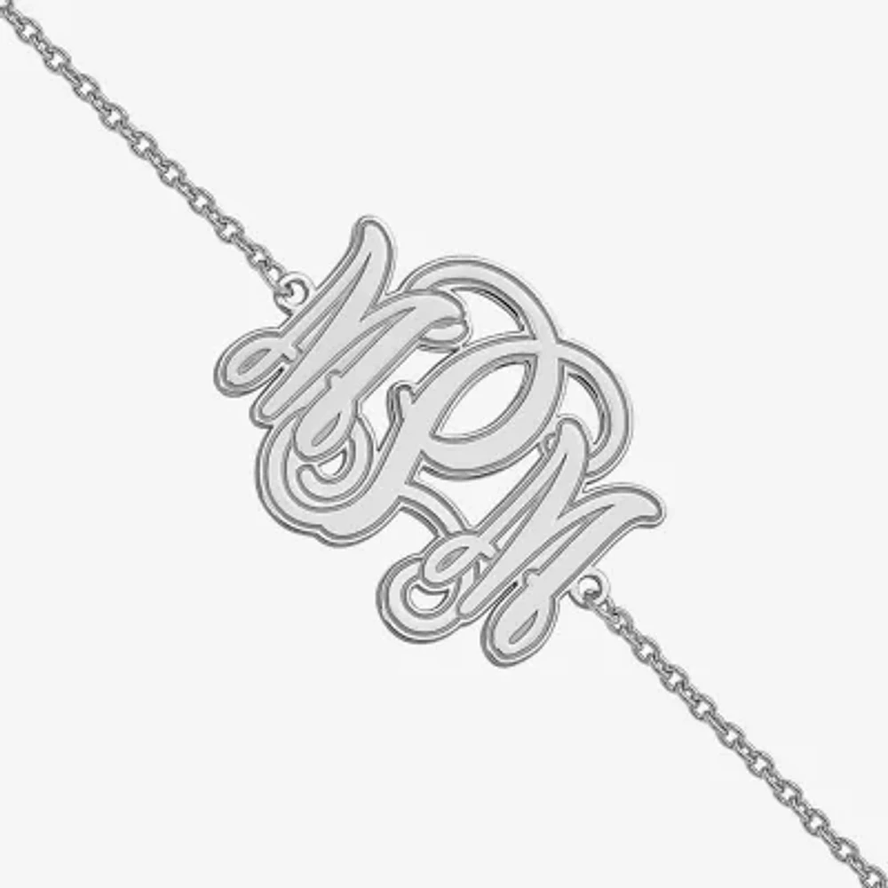 Personalized Sterling Silver 25x32mm Etched Outline Monogram Bracelet