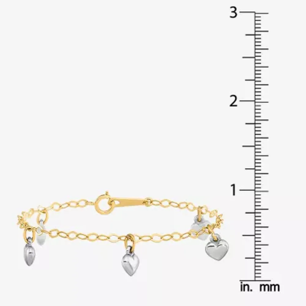 14K Two Tone Gold Heart Charm Bracelet