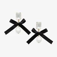 Bijoux Bar Gold Tone Glass Simulated Pearl Bow Drop Earrings