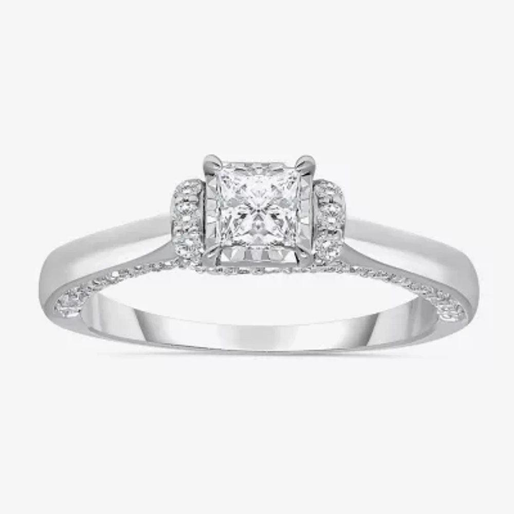 (I / I1) Womens 1 CT. T.W. Lab Grown White Diamond 10K Gold Halo Engagement Ring