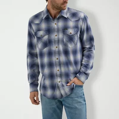 Wrangler Wrangler Broken Twill Woven Mens Regular Fit Long Sleeve Plaid Button-Down Shirt