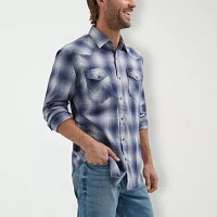 Wrangler Wrangler Broken Twill Woven Mens Regular Fit Long Sleeve Plaid Button-Down Shirt