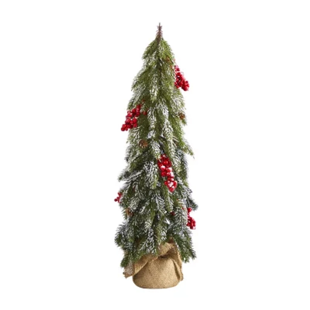 Nearly Natural Berries And Pinecone 2 Foot Flocked Potted Pine Christmas Tree