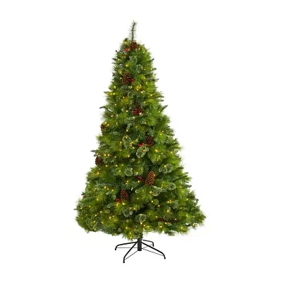 Nearly Natural Mixed 7 Foot Pre-Lit Pine Christmas Tree