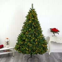 Nearly Natural Full Bodied Mixed Pine 7 1/2 Foot Pre-Lit Pine Christmas Tree